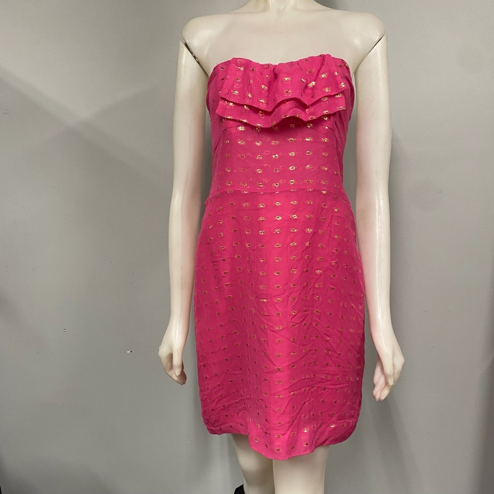 Britt Ryan 100% Silk Pink Strapless Chiffon Ruffle Dress NWT